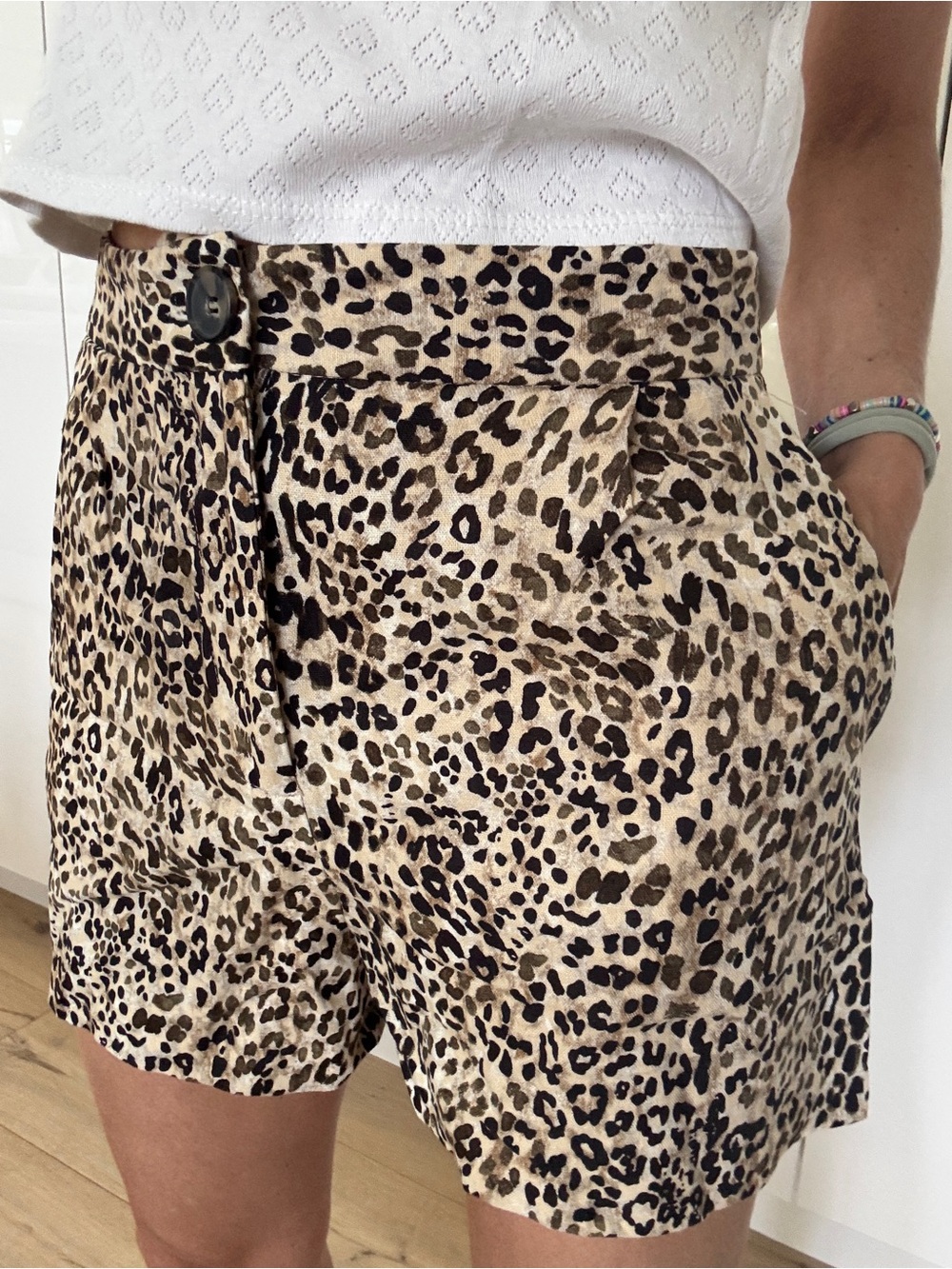 Zara Leopard Print Shorts in Beige and Black
